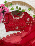 Crunchy Silk Khatli Work Saree with Handwork Blouse