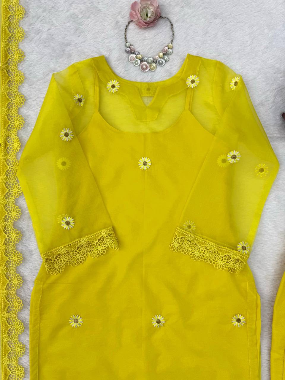 Nylon Organza Shrug Kurta Pant Dupatta Set