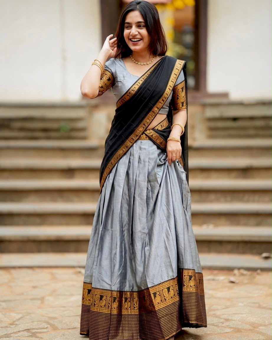 Traditional Jacquard Border Lehenga Set with Dupatta