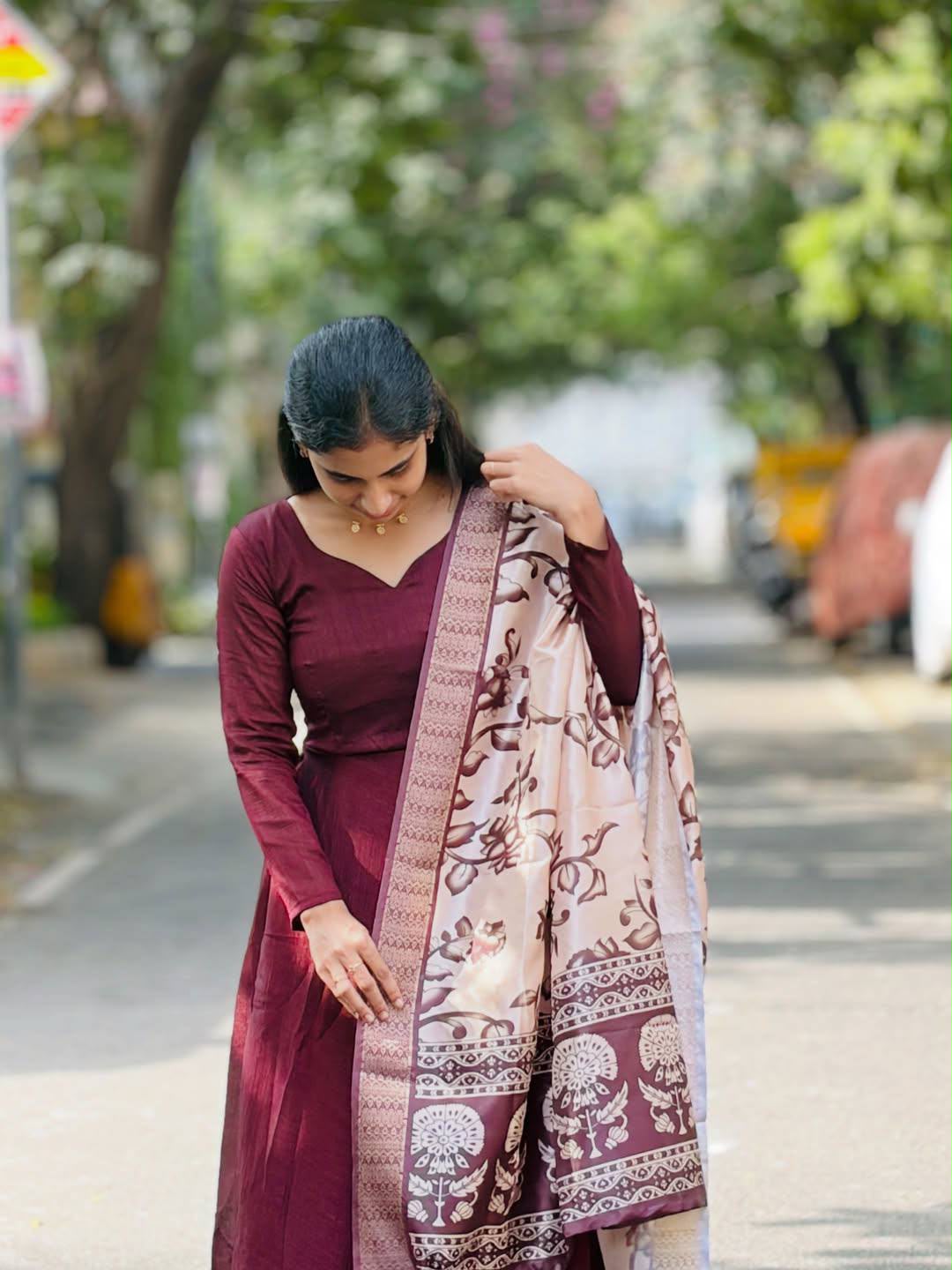 Anarkali Gown with Kalamkari Dupatta