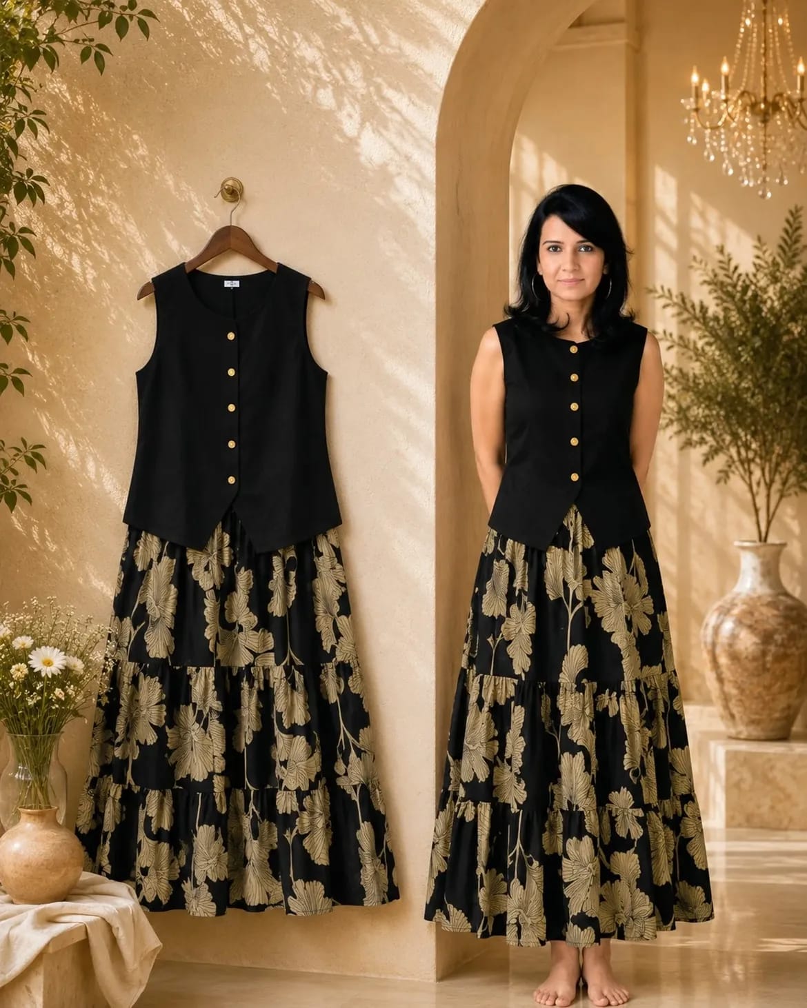 Printed Cotton Skirt & Top Set for Women
