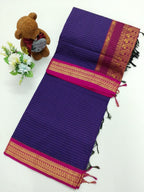Checked Cotton Saree with Zari Pallu and Contrast Blouse