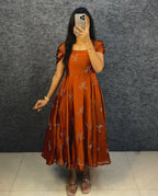 Rangoli Fabric Umbrella Flare Midi Gown for Women