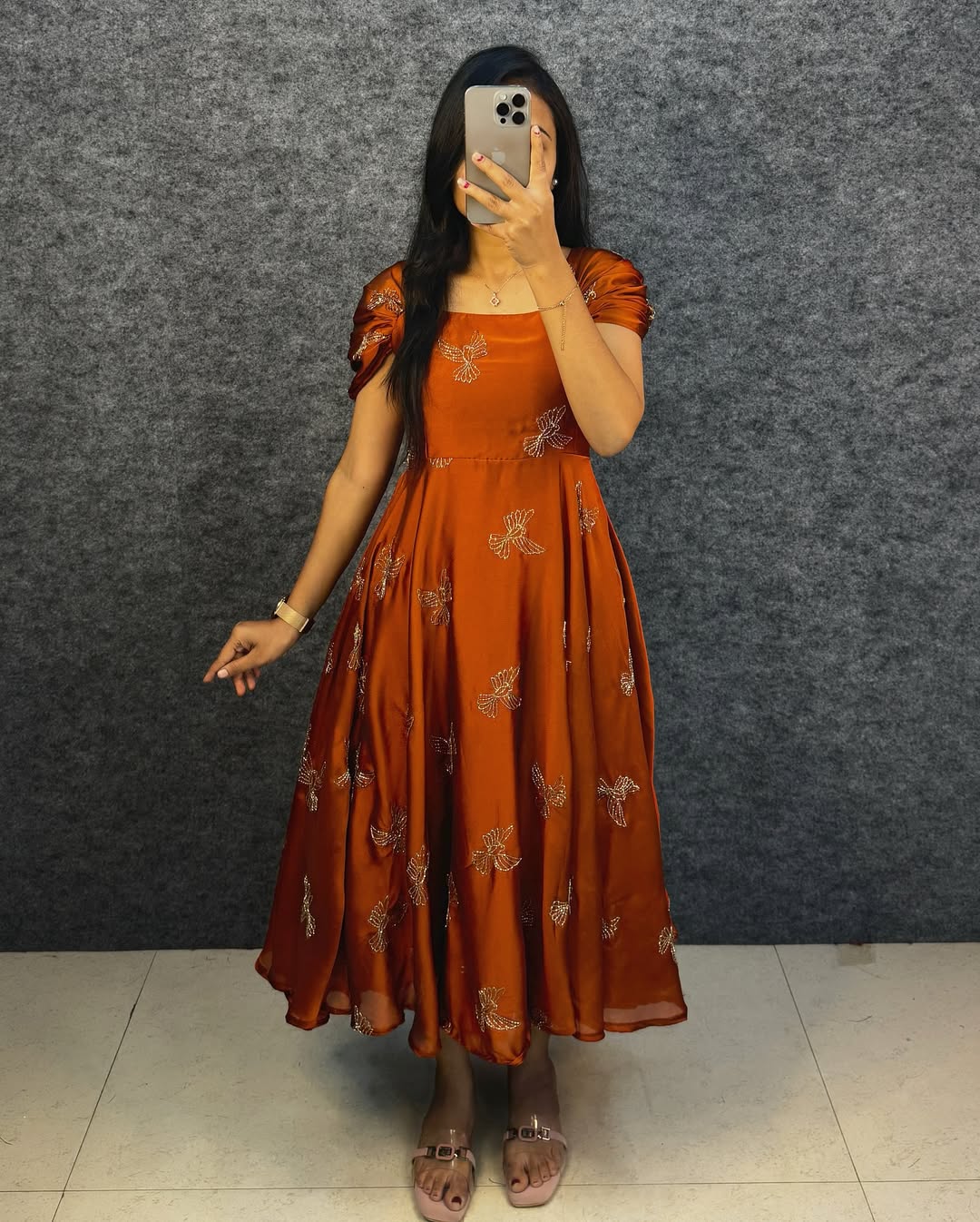 Rangoli Fabric Umbrella Flare Midi Gown for Women