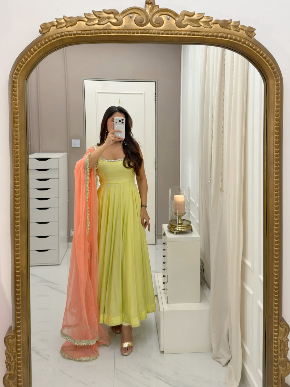 Fox Georgette Anarkali Suit Set with Lace Neckline & Dupatta