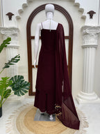 Embroidered Georgette Kurti Pant Set with Dupatta
