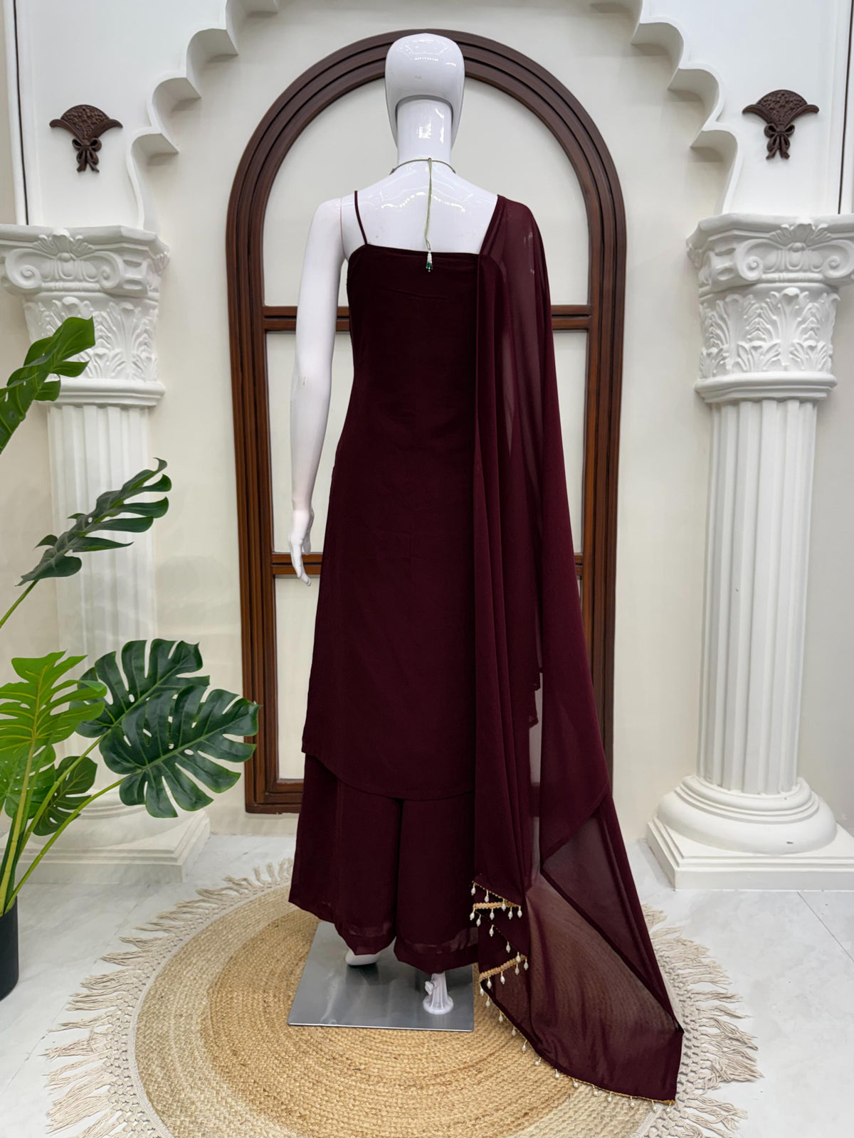 Embroidered Georgette Kurti Pant Set with Dupatta