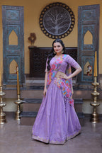 Zari Sequins Embroidered Cosmos Silk Lehenga Choli Set