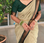 Checked Cotton Saree with Zari Pallu and Contrast Blouse