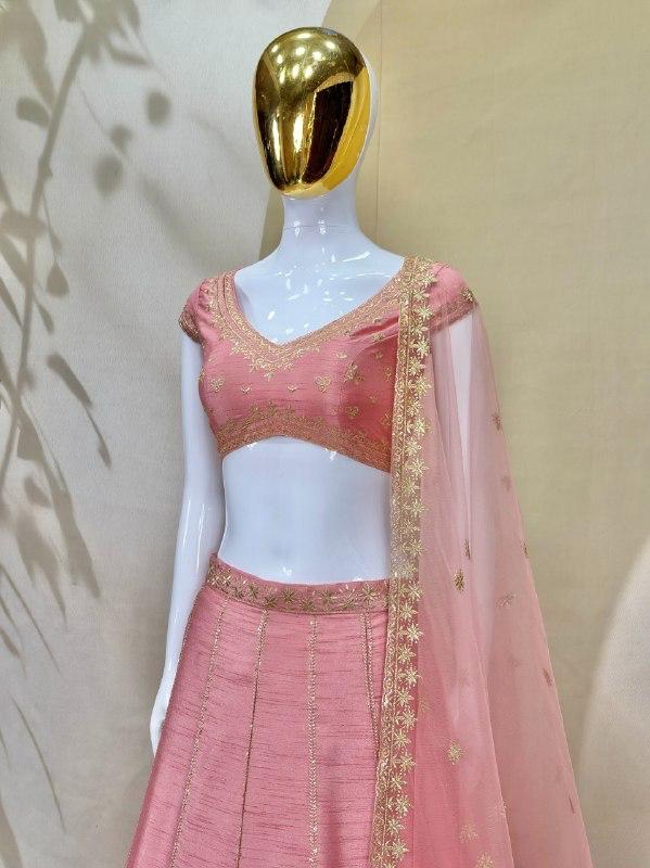 Fancy Zari & Sequins Embroidered Lehenga Set with Soft Net Dupatta