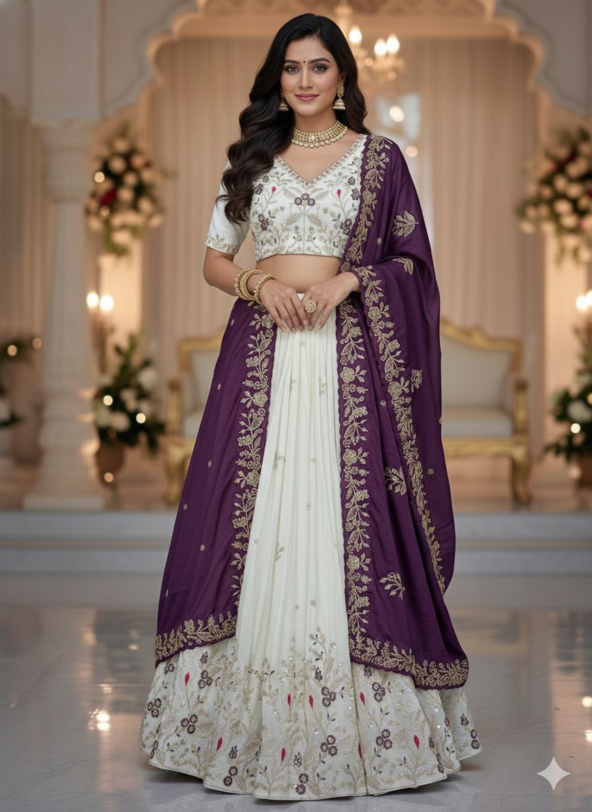 Embroidered Chinon Lehenga Choli with Dupatta