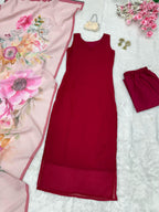 Georgette Kurta with Butter Silk Pant & Printed Cotton Dupatta Set