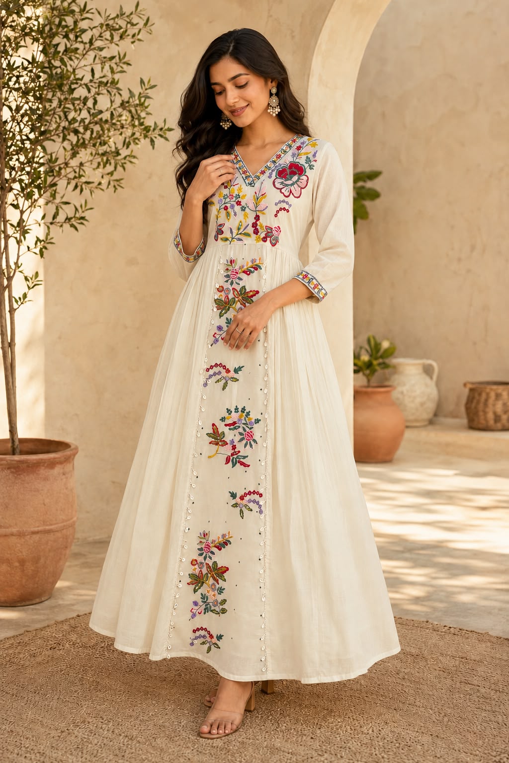Kora Cotton Embroidered Maxi Gown for Women