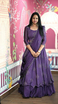 Embroidered Vertical Viscose Lehenga Set with Peplum Blouse & Dupatta