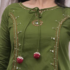 Pure Cotton Mirror Work A-Line Kurta Pant Dupatta Set