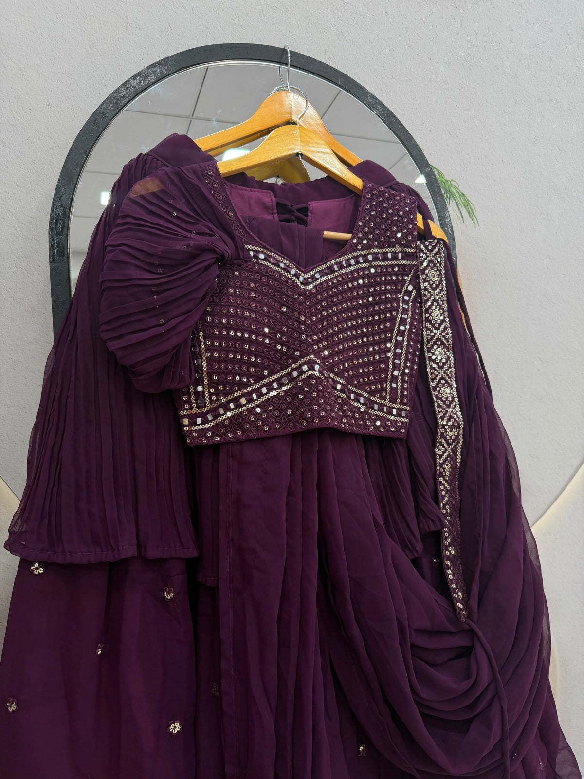 Embroidered Fox Georgette Lehenga Choli with Attached Dupatta