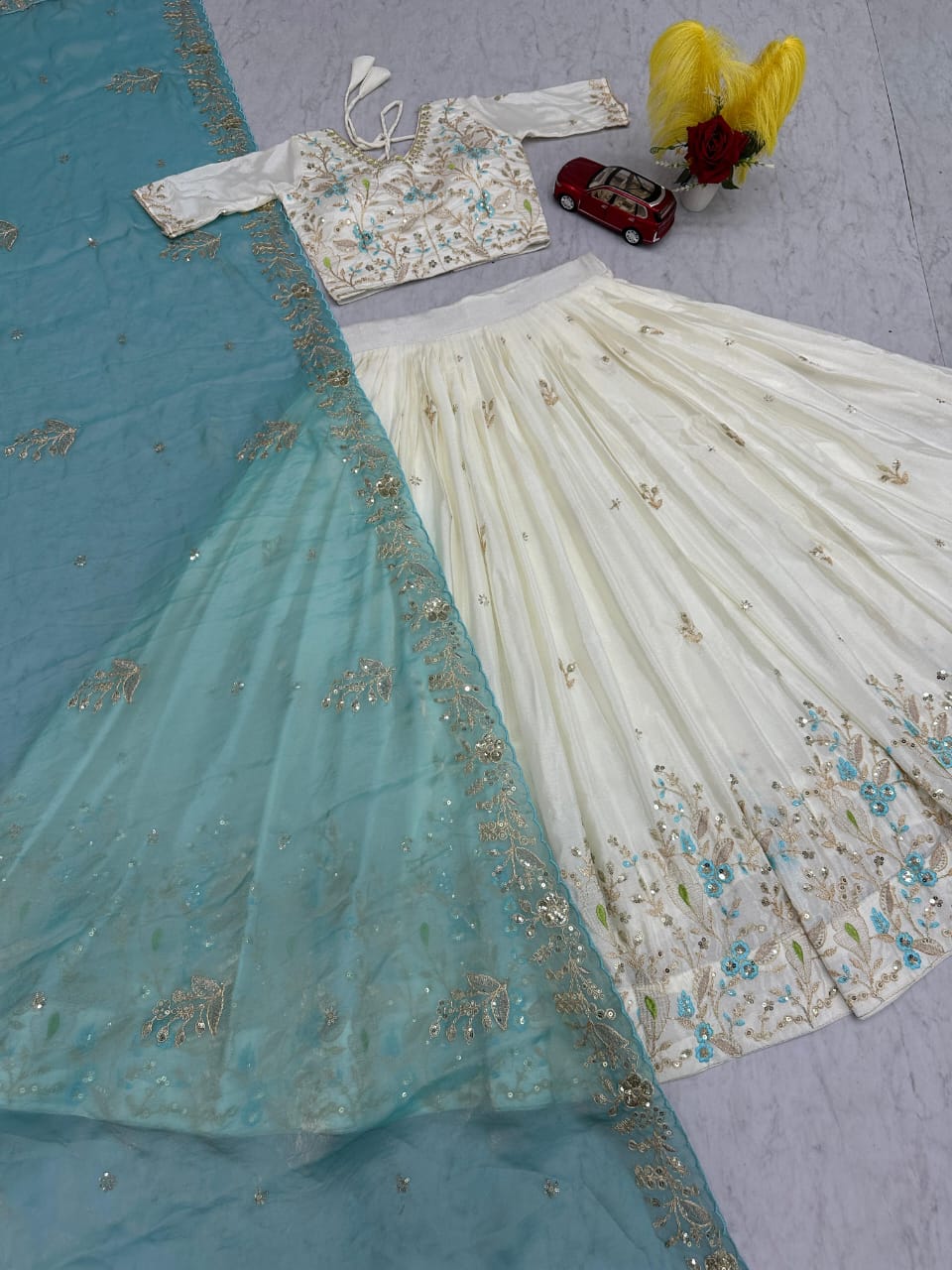 Embroidered Chinon Lehenga Choli with Dupatta