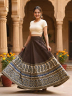 Plain Cotton Kali Skirt with Natural Border