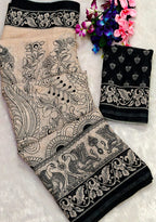 Digital Printed Soft Linen Saree with Printed Blouse