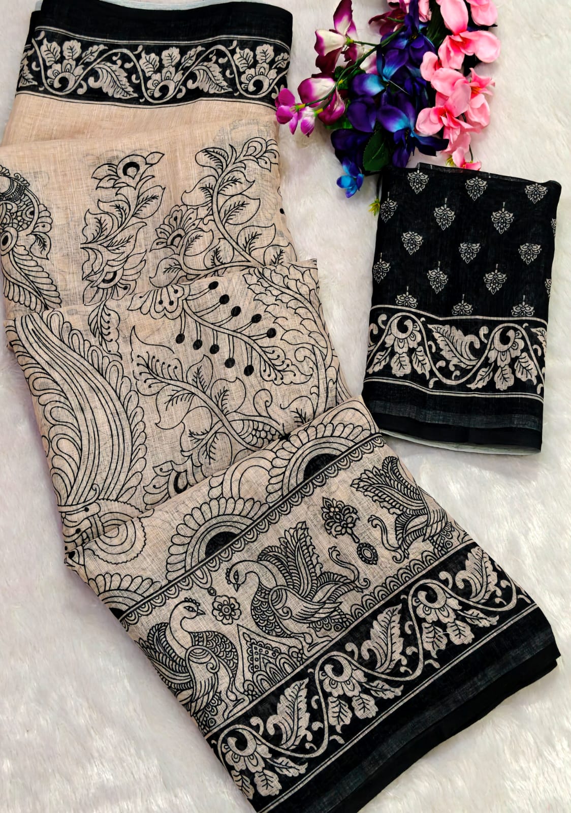 Digital Printed Soft Linen Saree with Printed Blouse