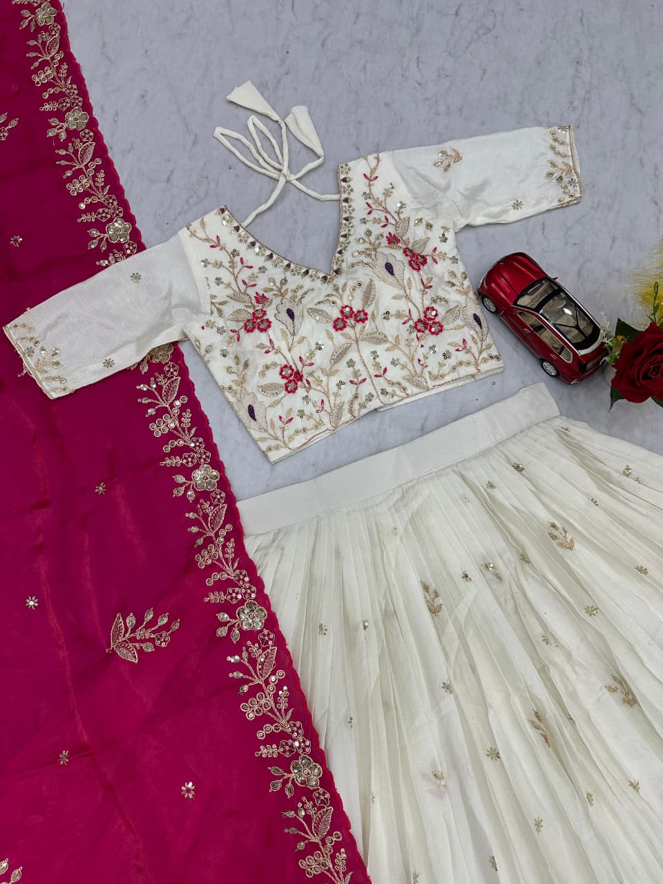 Embroidered Chinon Lehenga Choli with Dupatta