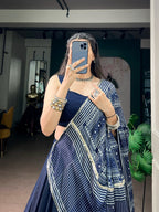 Embroidered Moonga Silk Lehenga Choli Set with Printed Satin Dupatta