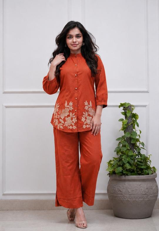 Cotton Embroidered Co-Ord Set with Matching Pants