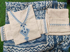 Embroidered Khadi Cotton Kurti Pant Set with Khadi Silk Dupatta