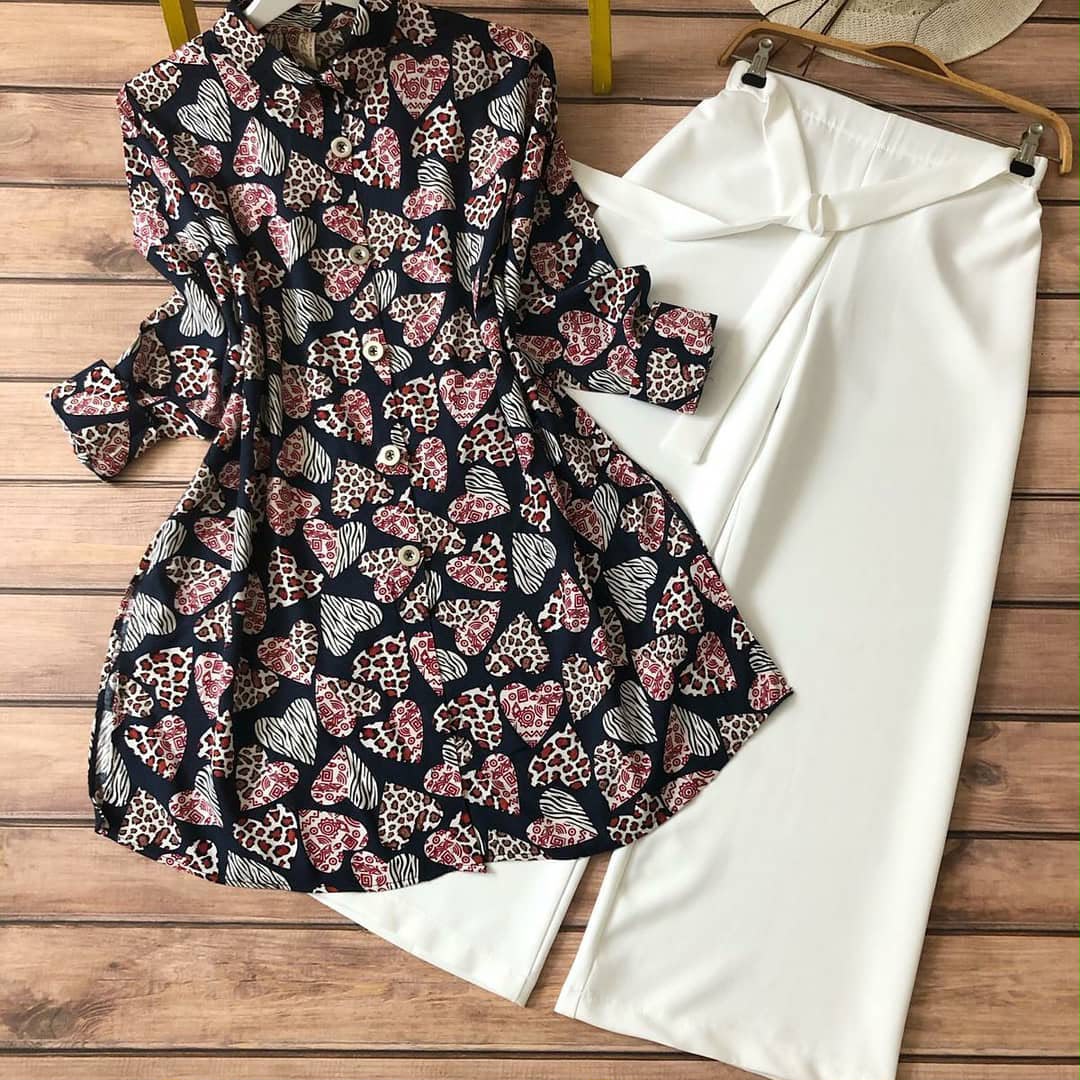 Digital Print Rayon Kurthi with Lycra Palazzo Set