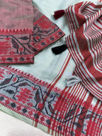 Modal Cotton Saree with Contrast Ikkat Border & Woven Pallu