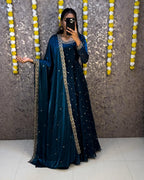 Designer Sequence Embroidered Fendi Silk Gown with Dupatta