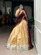 Kanchipuram Style Lehenga Set with Zari Border & Dupatta
