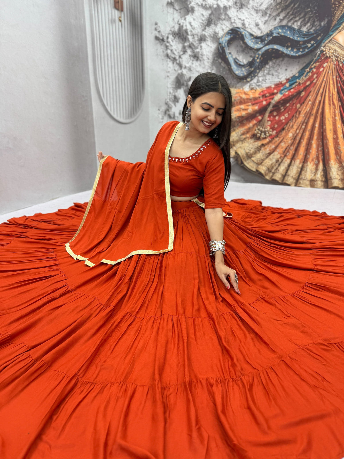 Handmade Mirror Work Rion Cotton Lehenga Choli Set
