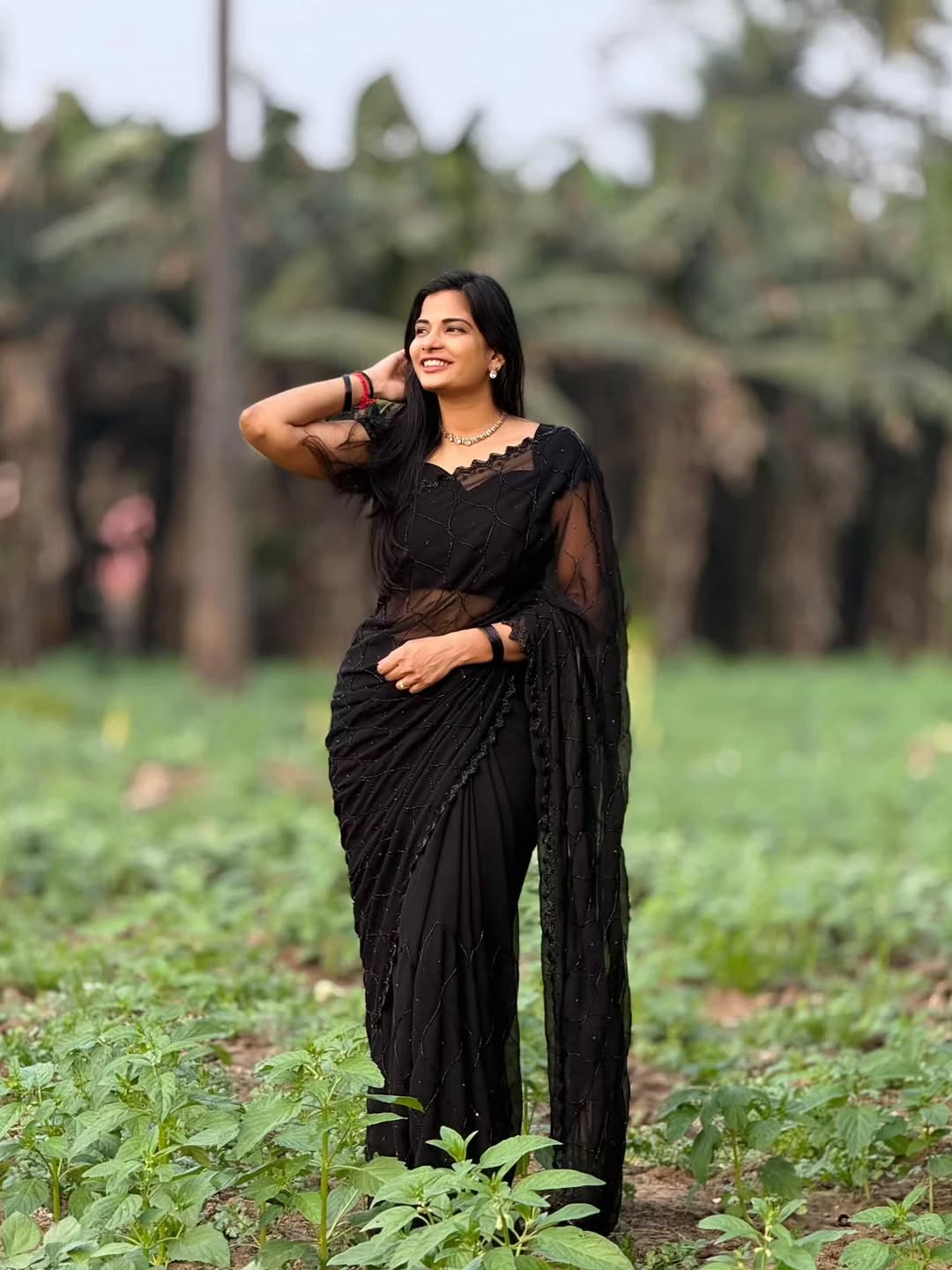 Beaded Georgette Saree with Embroidered Border Blouse