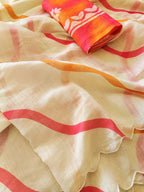 Lehariya Digital Print Linen Saree with Arco Border