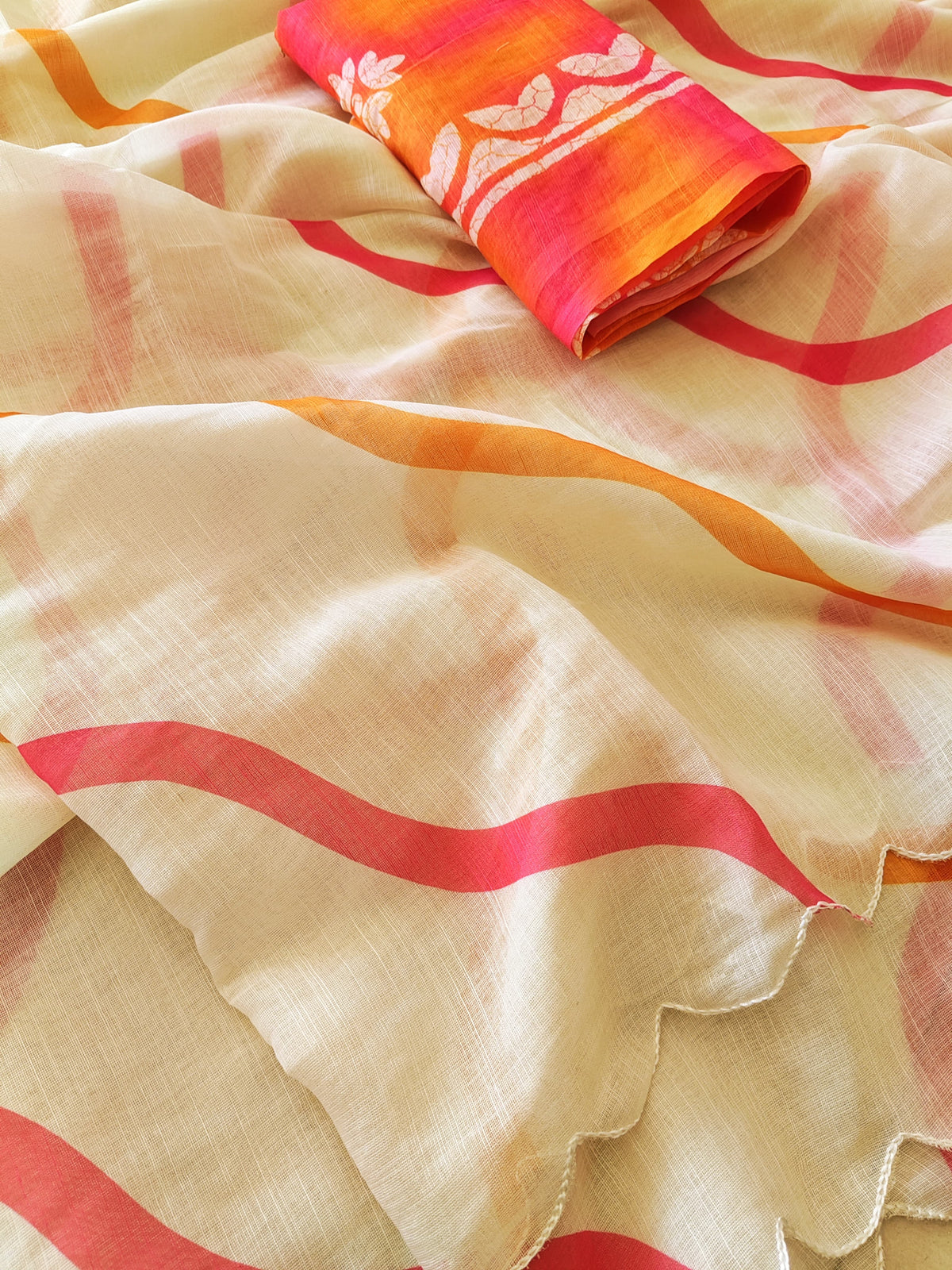 Lehariya Digital Print Linen Saree with Arco Border