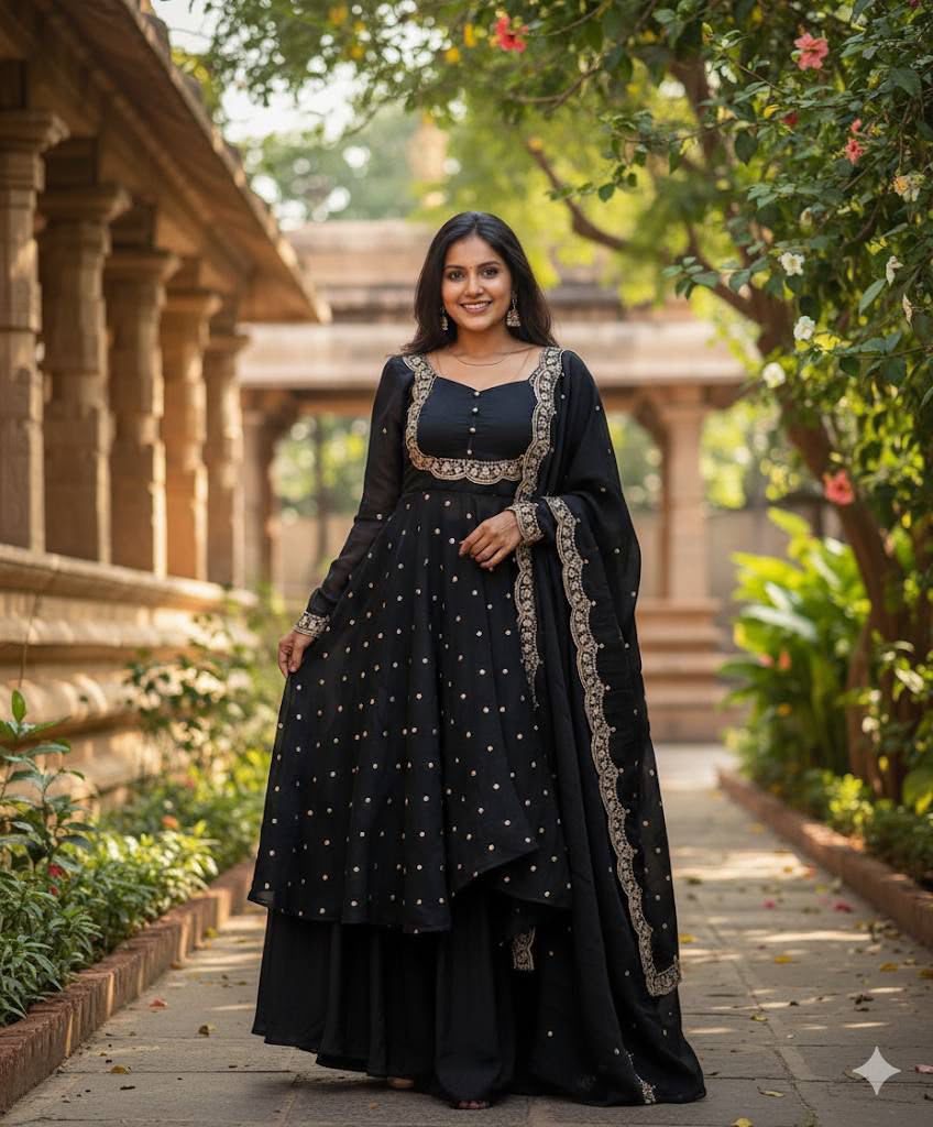 Heavy Vichitra Silk Embroidered Anarkali Suit