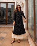 Black Embroidered Cotton Co-Ord Set with Palazzo