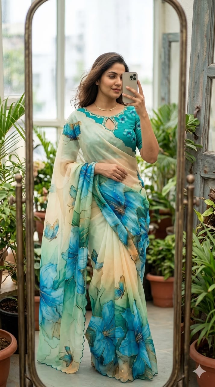 Floral Digital Print Chiffon Saree