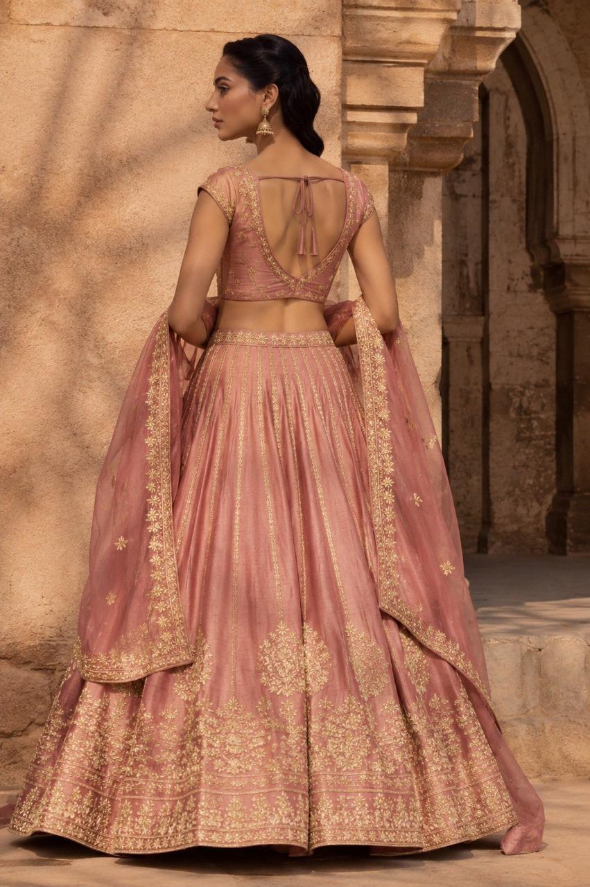 Fancy Zari & Sequins Embroidered Lehenga Set with Soft Net Dupatta