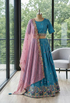 Designer Space Silk Embroidered Lehenga Choli with Dupatta