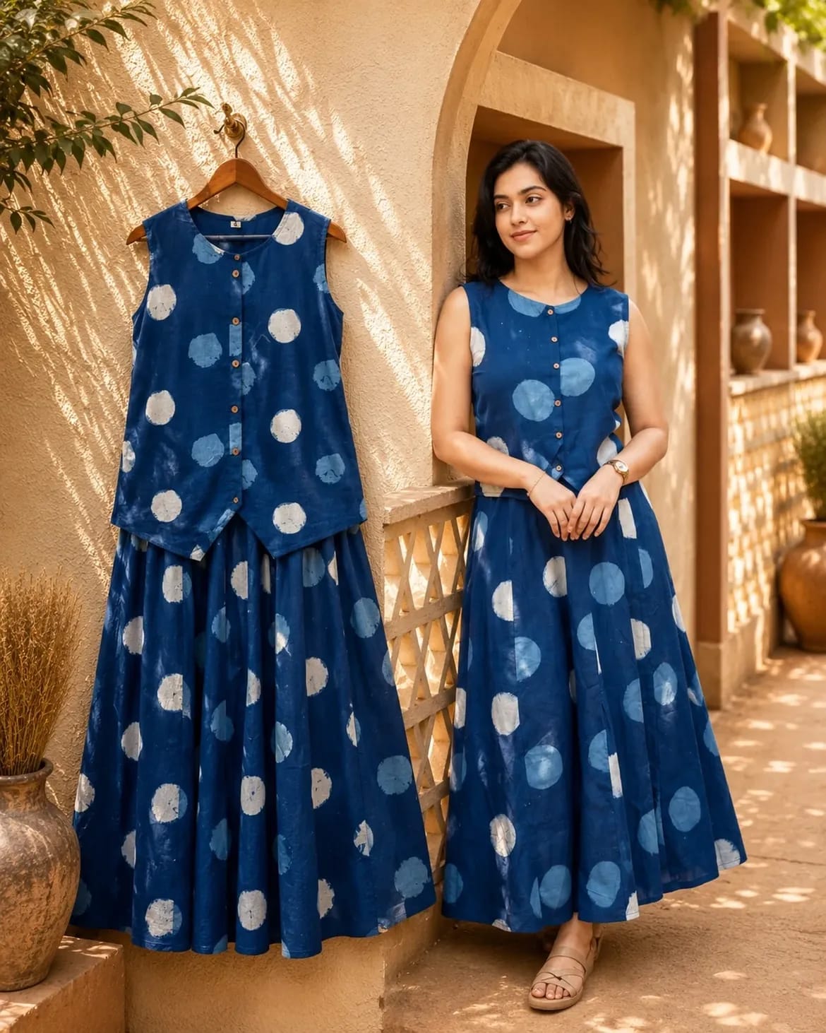 Printed Cotton Skirt & Top Set for Women