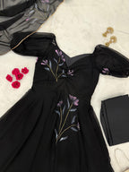 Handpainted Georgette Anarkali Suit Set with Dupatta