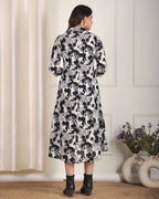 Abstract Floral & Stripe Print Muslin Long Dress