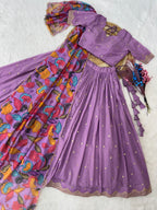 Zari Sequins Embroidered Cosmos Silk Lehenga Choli Set