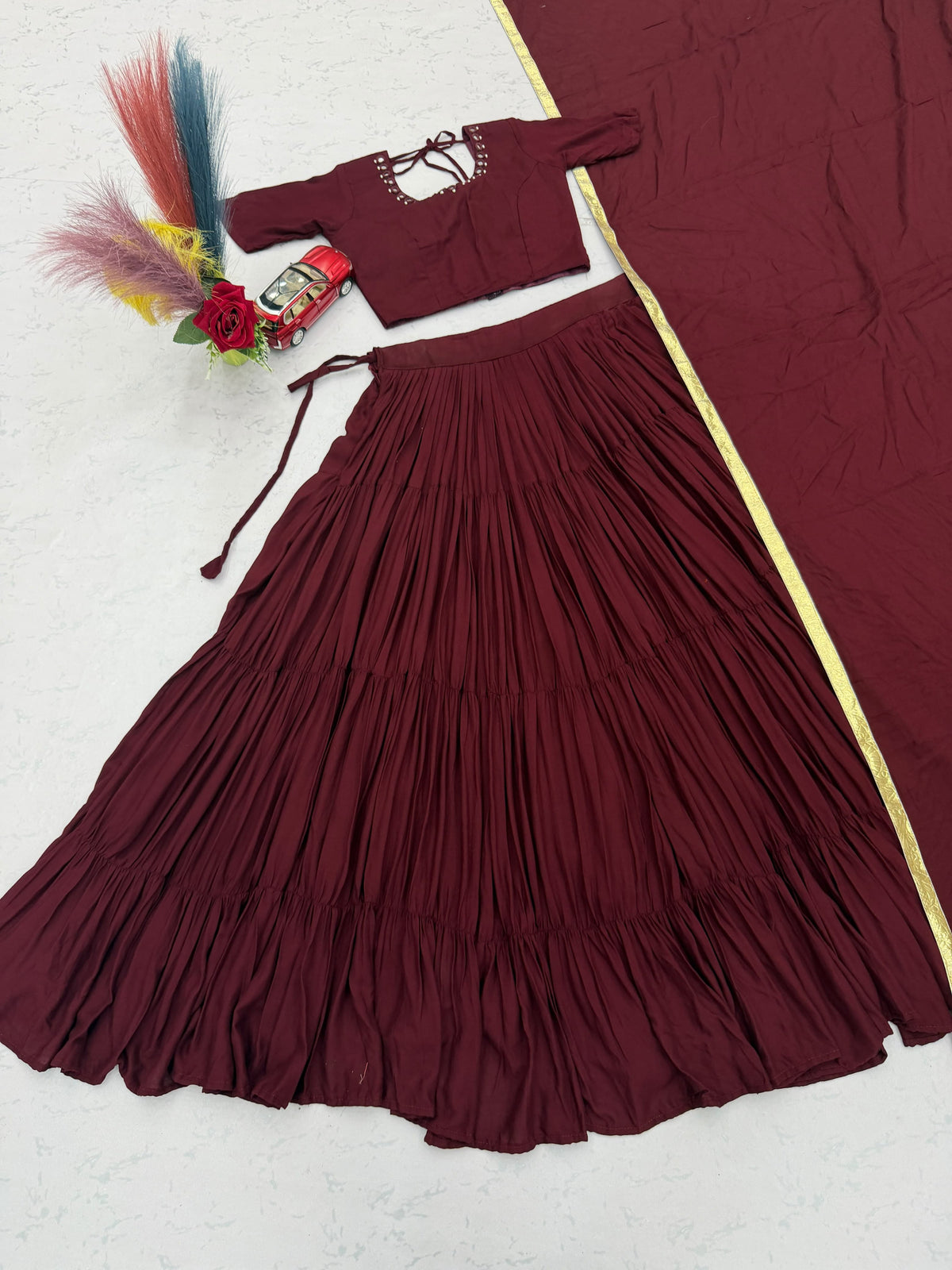 Handmade Mirror Work Rion Cotton Lehenga Choli Set