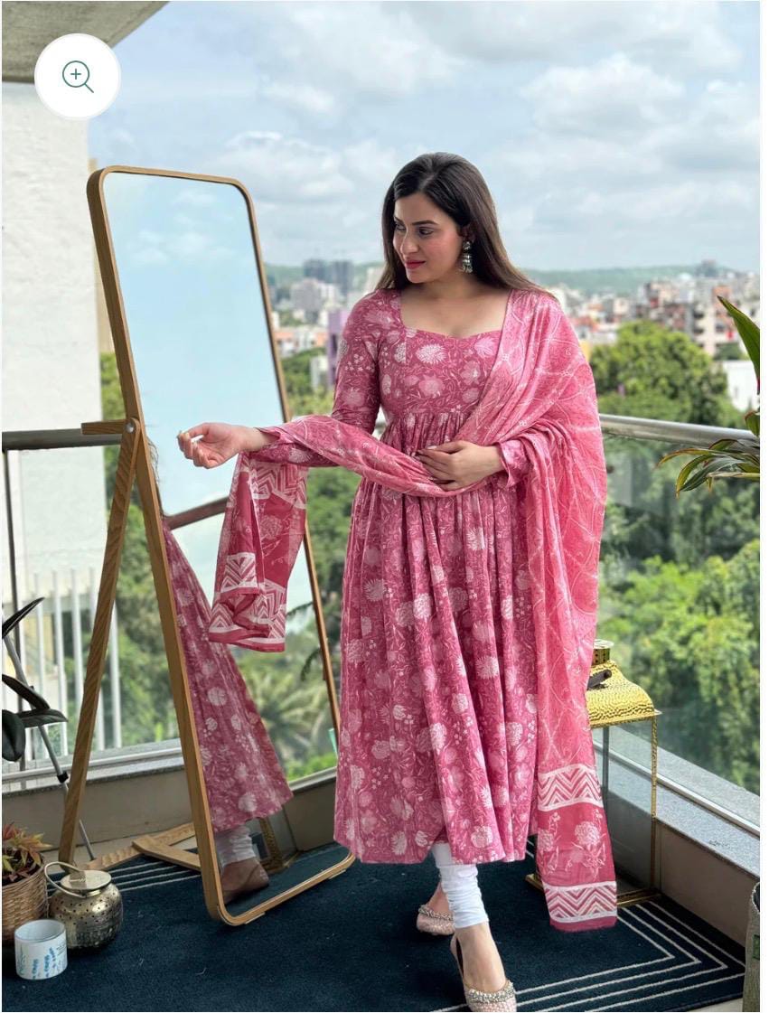 Rayon Anarkali Kurti with Mulmul Dupatta