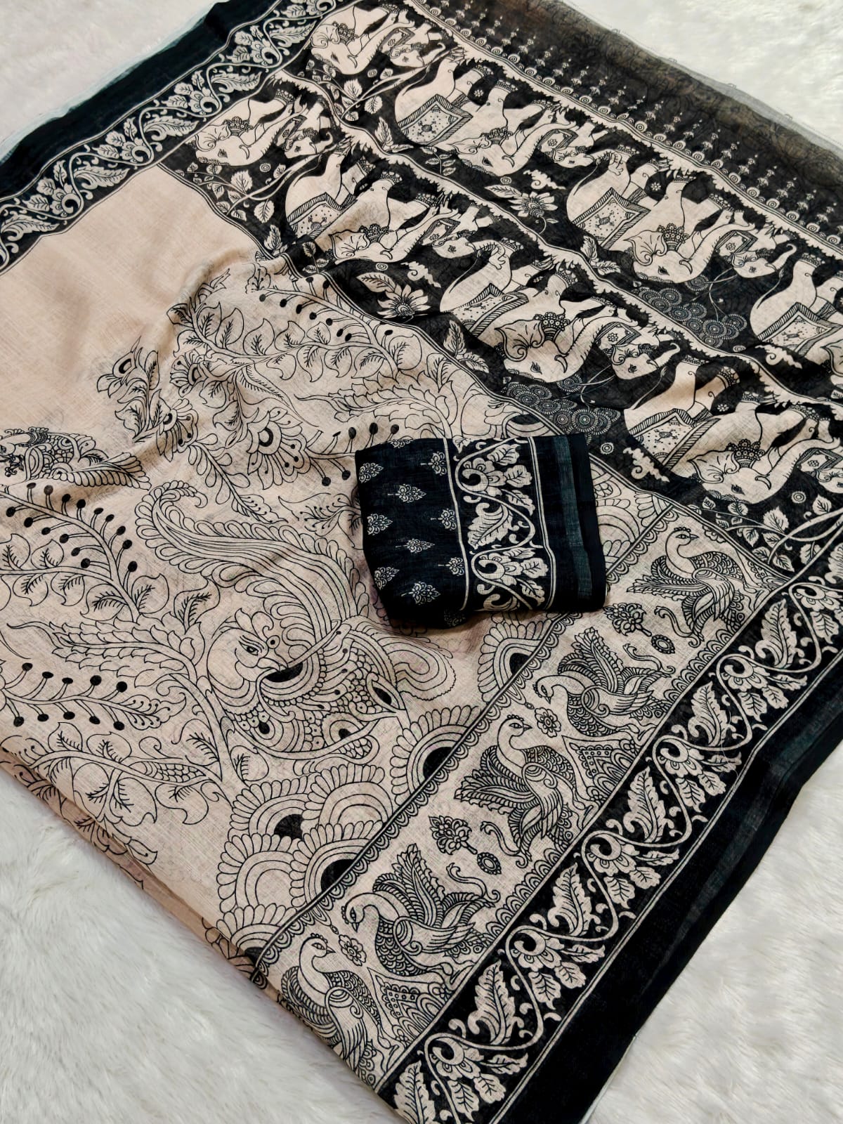 Digital Printed Soft Linen Saree with Printed Blouse