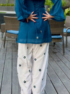 Teal Blue Embroidered Kurti with Off-White Farshi Salwar Set