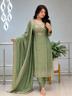 Kanjivaram Hand Work 3 Piece Ethnic Suit Set